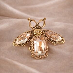 Champagne Gold Bee Brooch with Crystal Details